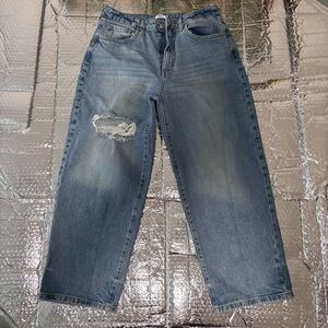 Forever 21 Premium Light-Distressed (29) Stretch Wide-Leg Denim Jeans